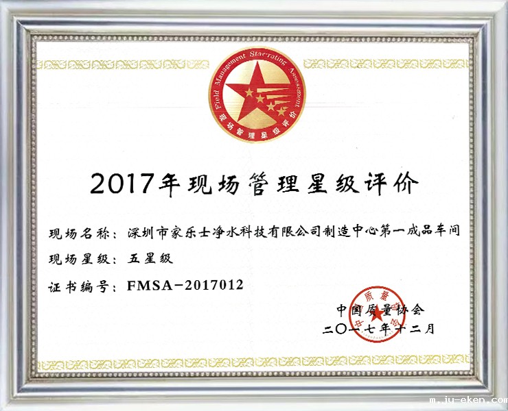 2017现场管理星级评价证书